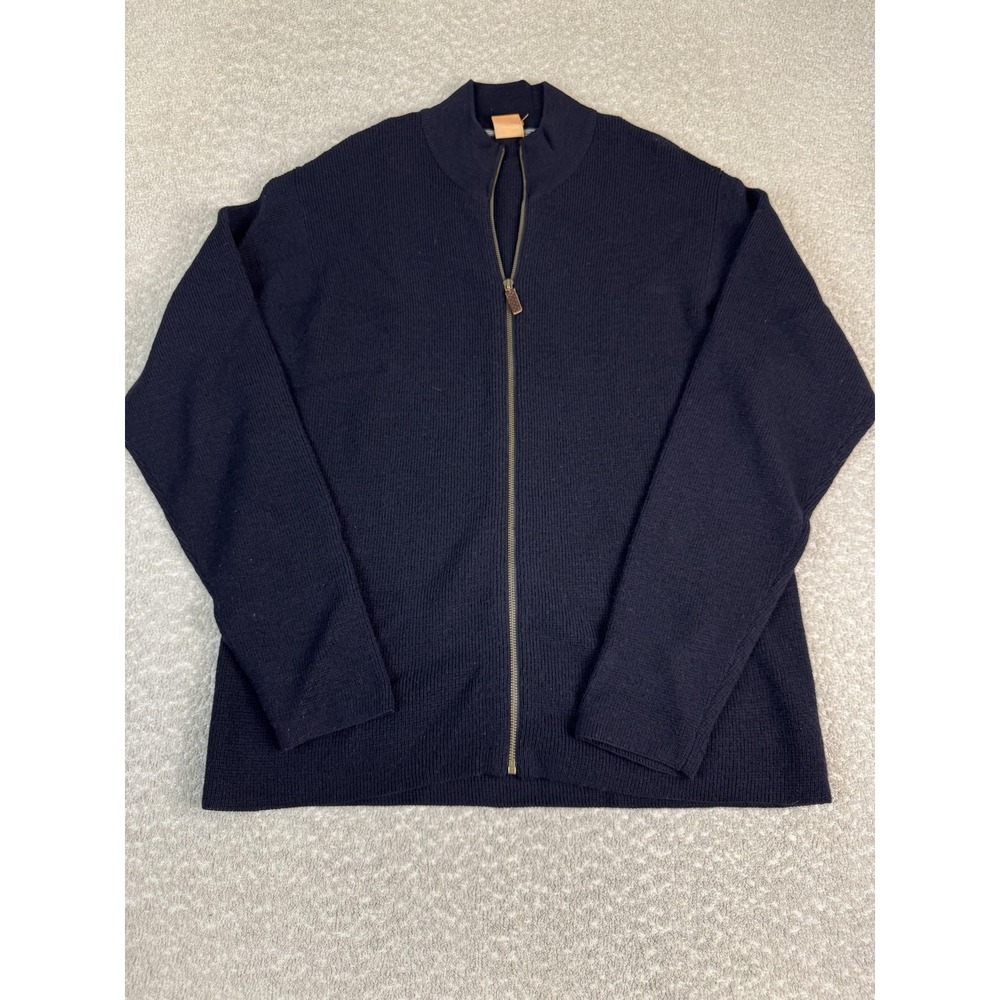 Timberland Sweater Mens XL Navy Wool Full Zip Mock Neck Cardigan Knit Pullover